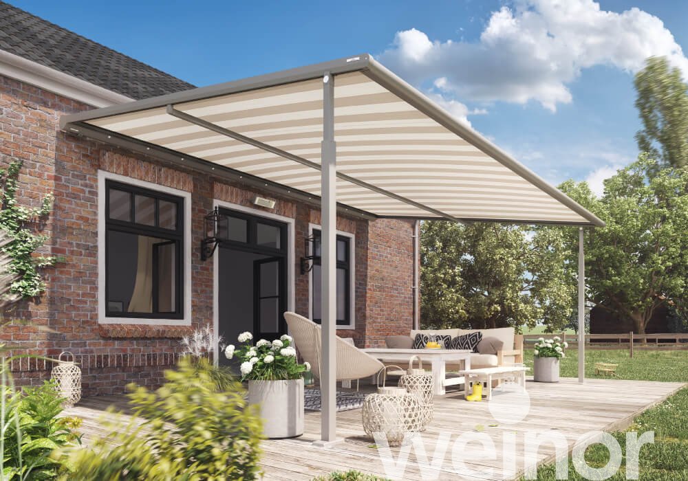 textiele pergola-zonwering weinor Plaza Viva met ledverlichting